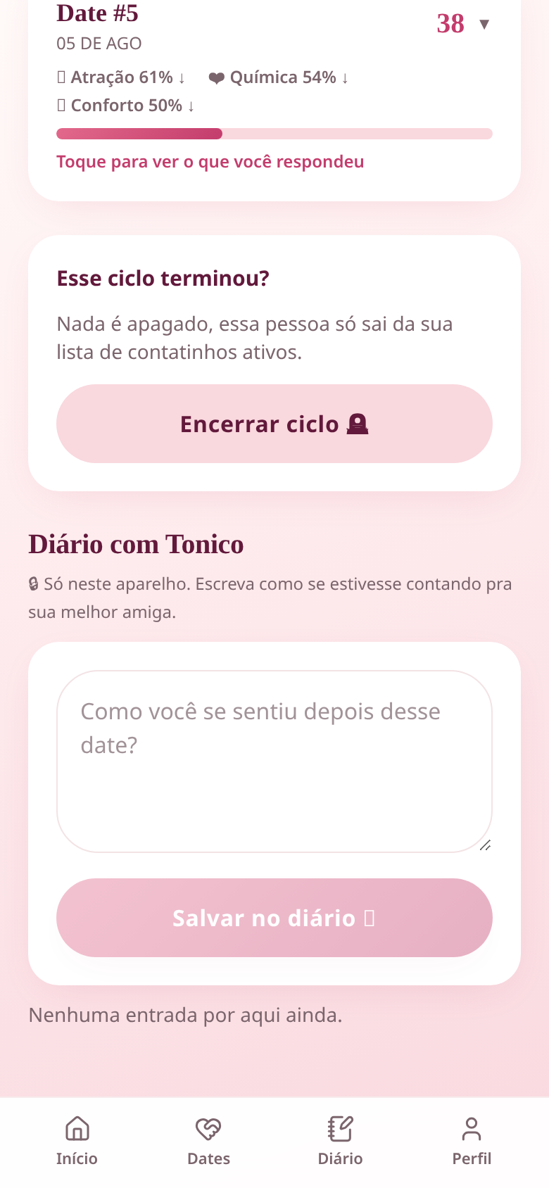 Tela do Cemitério de Dates no Meu Pós-Date, com encontros arquivados